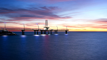 lake pier at dawn, pier, dawn, lakw, lights HD wallpaper