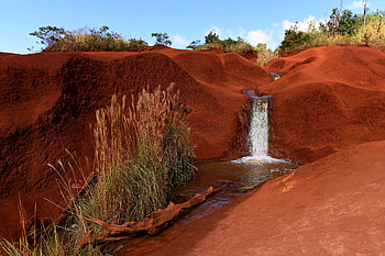 Nature, Rivers, Sky, Sand, Bush, Waterfall HD wallpaper