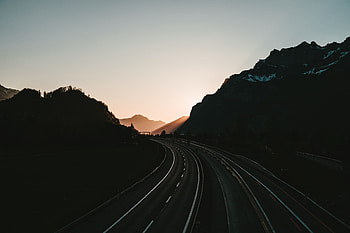 Nature, Mountains, Dawn, Road, Turn, Morning, Empty HD wallpaper