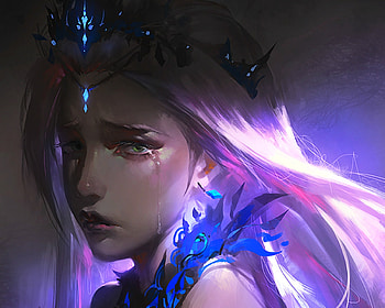 Tears, blue, art, girl, crown, pink, fantasy, zudartslee, face, luminos HD wallpaper