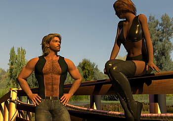 Hot day in the swamp, man, bridge, swamp, woman, enjoy HD wallpaper