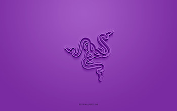 Razer 3d logo, purple background, 3d art, Razer emblem, Razer logo, creative 3d art, Razer, purple Razer logo HD wallpaper