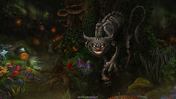 Bu your grin is a comfort, omrikoresh, pisici, fantasy, wonderland, cat, omri koresh, dark, cheshire HD wallpaper
