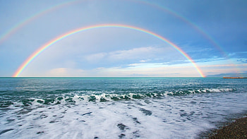 Landscape, Sea, Rainbow HD wallpaper