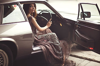 Pakistani girl with car, sexy, model, car, girl, pakistani, vintage HD wallpaper