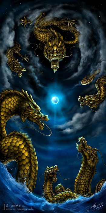 Cửu Long Tranh Bá. Tato naga, Gambar naga, Makhluk mitos, Blue and Gold Dragon HD phone wallpaper