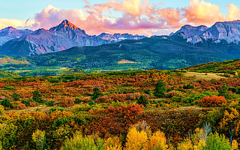 San Juan Sunset, Ridgway, Colorado, fall, trees, colors, landscape, autumn, clouds, sky, mountains, usa HD wallpaper