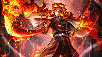 Kyojuro Rengoku Fire Background Demon Slayer Kimetsu no Yaiba HD wallpaper