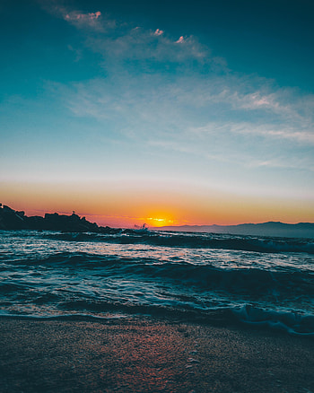 Nature, Sunset, Sea, Twilight, Waves, Beach, Dusk HD phone wallpaper