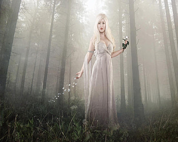 A Ghost In The Forest, ghost, forest, woman, flower HD wallpaper