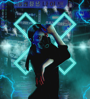 Miscellanea, Miscellaneous, Neon, Girl, Mask, Respirator HD phone wallpaper