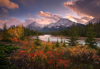 serenity of autumn, autumn, river, mountains, serenity HD wallpaper