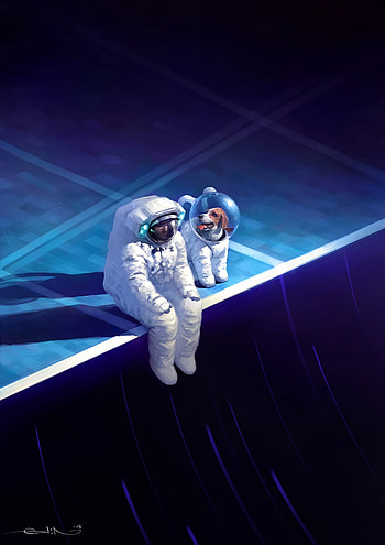 Space Suit, Art, Dog, Sadness, Sorrow, Cosmonaut, Spacesuit HD phone wallpaper