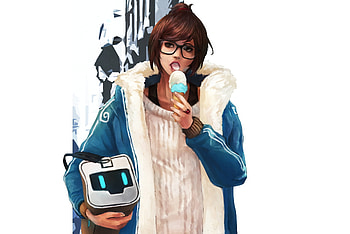 Mei (Overwatch), Glasses and ice cream, Mei Ling Zhou, Winter collection HD wallpaper