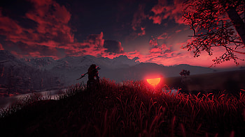 Aloy watching sunrise, Hzd, Horizon zero dawn HD wallpaper