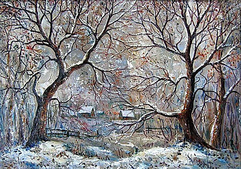 Winter, art, tree, painting, drawing, snow, christmas, nature, ice HD wallpaper