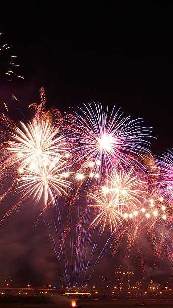Mesmerizing fireworks, Dazzling lights, Festive atmosphere, Captivating spectacle HD phone wallpaper