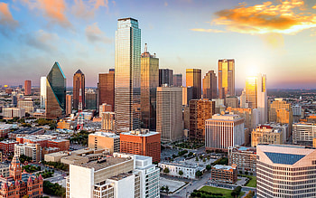 Dallas Skyline, Evening sunset, Impressive skyscrapers, Texas cityscape HD wallpaper