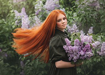 Long Hair, model, lady, hair, red HD wallpaper