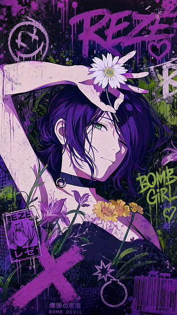 Reze: Bomb Girl Bloom | Purple Reze | Floral Devil Art, Reze (Chainsaw Man), Anime Girl, Purple Hair, Daisy HD phone wallpaper