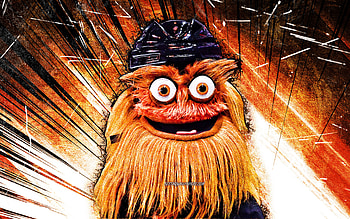 Gritty, grunge art, mascot, Philadelphia Flyers, NHL, orange abstract rays, Philadelphia Flyers mascot, NHL mascots, Gritty Philadelphia Flyers, official mascot, Gritty mascot HD wallpaper