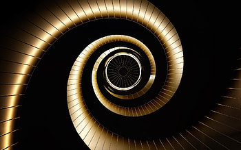 golden vortex on black background, golden vortex, vortex, circles black background, vortex background HD wallpaper