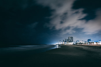Cities, Sky, Night, Clouds, Beach, Night City, Mainly Cloudy, Overcast HD wallpaper