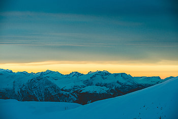 Nature, Sunset, Sky, Mountains, Snow, Horizon, Snow Covered, Snowbound HD wallpaper