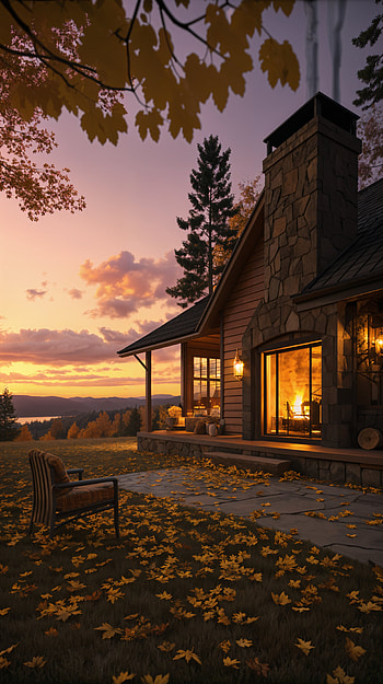 Fall Fireside Retreat — for & Android, fall, cabin, Autumn, lake HD phone wallpaper