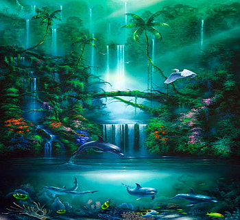 ENCHANTED POOL, waterfall, dolphins, enchanted, pool, fish HD wallpaper