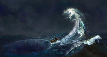 On the brink of the abyss, waves, abstract, fantasy, art HD wallpaper