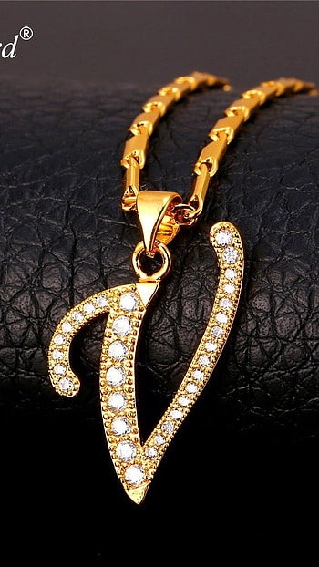 V Letter, Golden Jewellery HD phone wallpaper