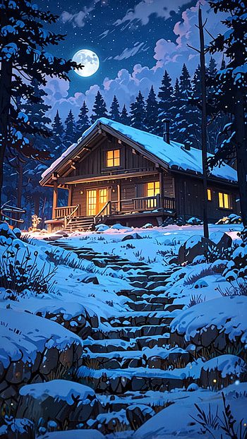 Winter home, Anime, star, Art Abyss HD phone wallpaper