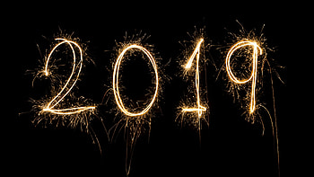 Happy New Year!, fireworks, golden, black, 2019, craciun, christmas, new year HD wallpaper