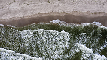 Nature, Sea, Waves, Sand, View From Above, Coast HD wallpaper