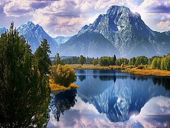 Mountain beauty, reflection, trees, peaceful, water, mountain HD wallpaper