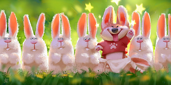 :D, dog, white, art, orange, bunny, fantasy, green, lynn chen, ears, funny, rabbit, caine HD wallpaper