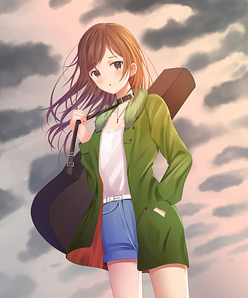 Anime, Clouds, Guitar, Girl, Case, Sheath HD phone wallpaper