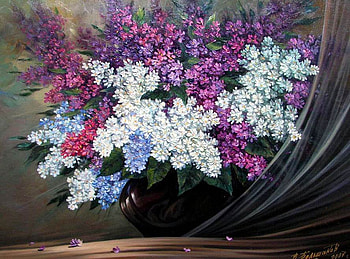 Большаков Вадим. Сирень, still life, abstract, painting, art, flower, vase HD wallpaper