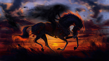 Horse Sunset Painting Artwork, horse, animals, sunset, artwork, artist, digital-art HD wallpaper