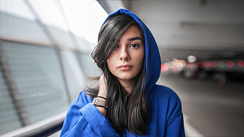 Woman, girl, blue hoodies HD wallpaper