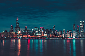 Cities, Water, Building, Reflection, Night City, Chicago HD wallpaper