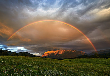 Landscape, Nature, Mountains, Rainbow, Meadow HD wallpaper