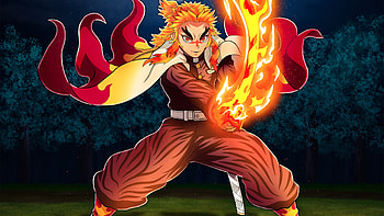 Kyojuro Rengoku Trees Background Demon Slayer Kimetsu no Yaiba HD wallpaper