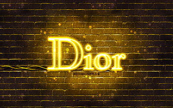 Dior yellow logo, , yellow brickwall, Dior logo, fashion brands, Dior neon logo, Dior HD wallpaper