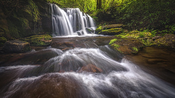 Forest river waterfall, Tennessee landscapes HD wallpaper