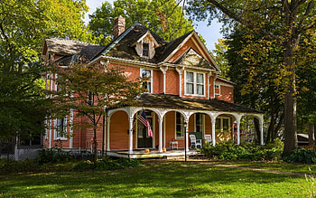House in Missouri, USA, wooden, columns, terrace, house, America HD wallpaper