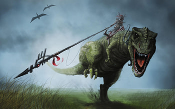 Fantasy, Warrior, Dinosaur, Tyrannosaurus Rex HD wallpaper