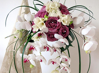 Flowers, Roses, Beads, Bouquet, Composition, Orchids, sia HD wallpaper