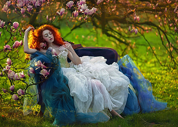 Sleeping Beauty, model, redhead, bella kotak, girl, spring HD wallpaper